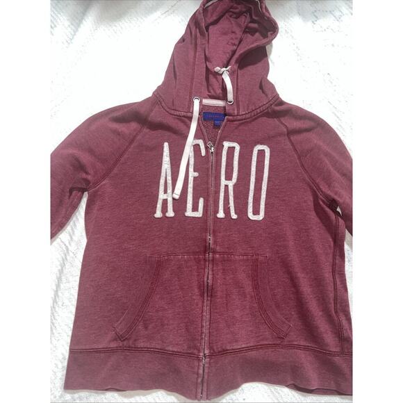 VTG Y2K Aeropostale Hoodie L Red Grunge Mallgoth Striped Zip Up - Picture 1 of 11